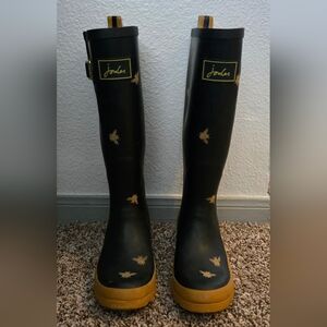 Joules Black and Gold Bumblebee Women's Rain Boots